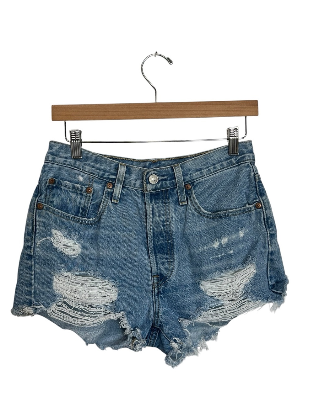 Levi's 501 | High Waist Distressed Cut Off Mom Denim Shorts Light Wash 27